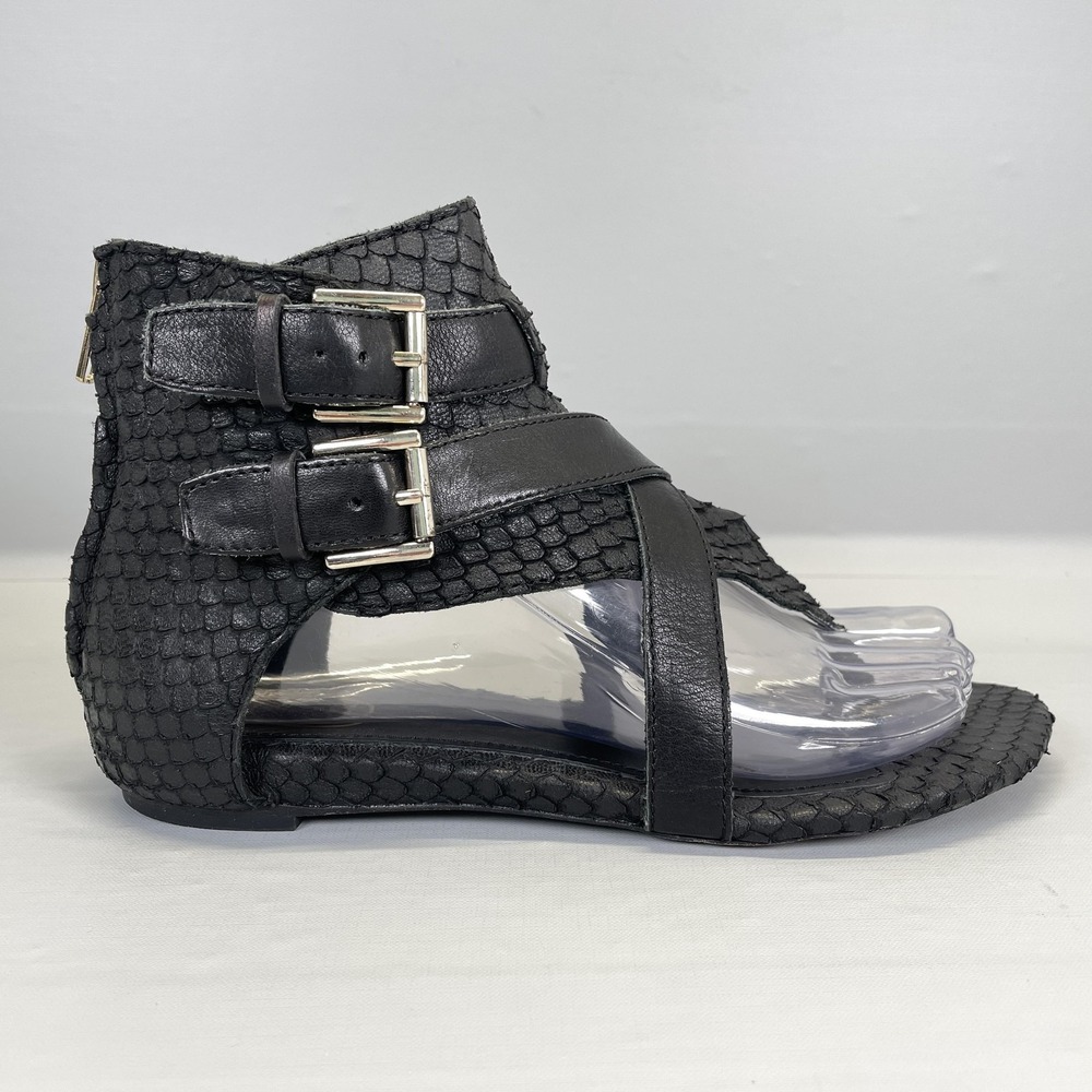 ASH Onyx Bis Sandals Womens Size 7 Black Leather Gladiator Buckle Zip Up Shoes